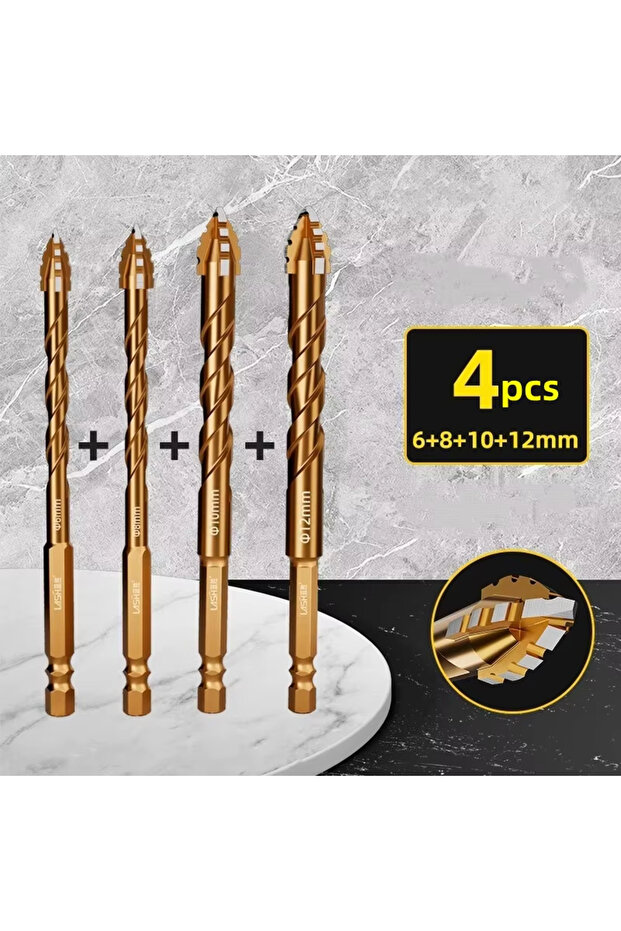 Hexagonal 4pcs 6 8 10 12mm Upgraded Four-Edged Sawtooth Drill Bit Professional Carpentry Tools For G