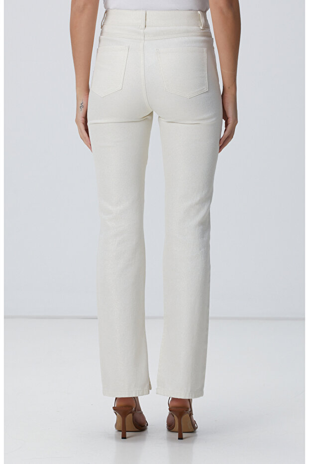 Ekru Simli Denim Pantolon - 4