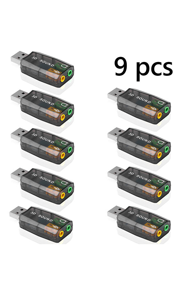 بطاقة صوت خارجية USB بنية اللون مكونة من 9 قطع، محول ميكروفون سماعة رأس ثلاثية الأبعاد للكمبيوتر المكتبي، تدعم T