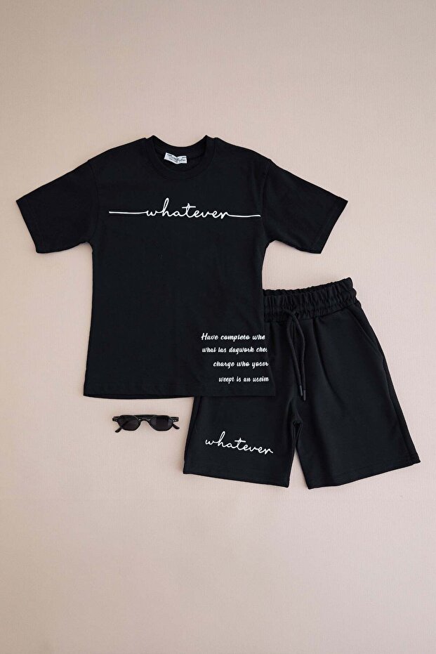 Text Printed Crew Neck Boys' 2-Piece Set