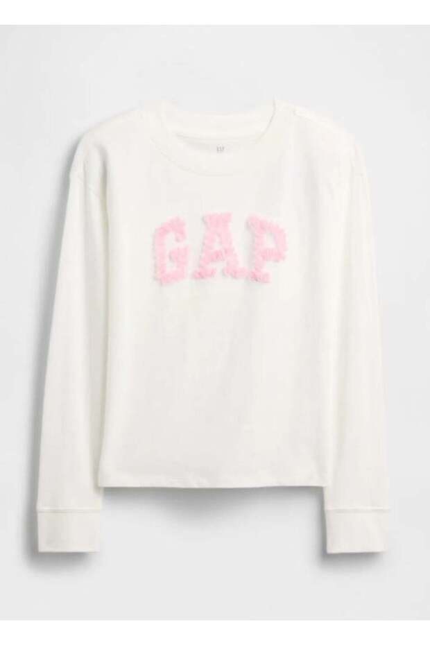 Gap Girls' Logo Embossed Long Sleeve Sweatshirt 4-16 Years Ecru