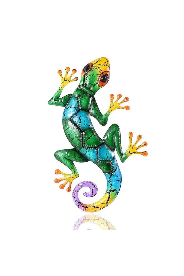 Green Metal Gecko Yard Garden Decoration for Outdoor Statues Home-garden Wall Decor Miniature Access