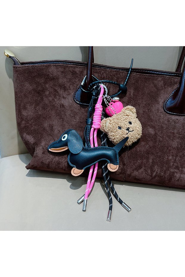 hotpink Vintage Braided Rope Keychain Pendant Maillard Color Cute Sausage Dog Bag Accessory High-Gra