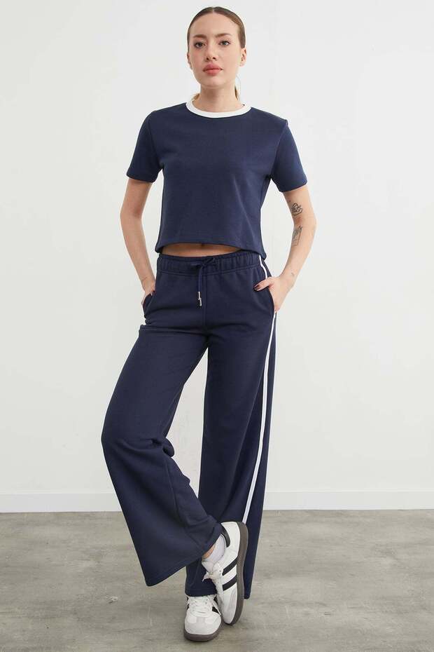 Wide Leg Sweatpants with Piped Side Pockets