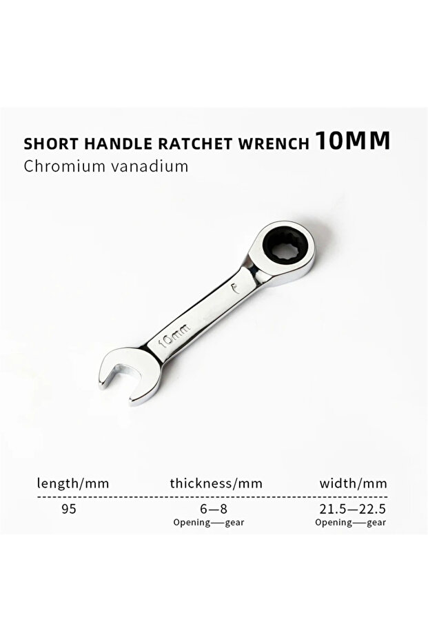 10mm 6-19mm Short Ratchet Wrench Car Repair Hand Tools 72 Tooth Design Short Handle Dual-purpose Wre