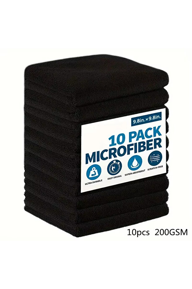 Black 10pcs 25X25cm 5/10/20pcs Kitchen Towel, Ultra-fine Fiber Light Gray Cleaning Cloth Set, Absorb