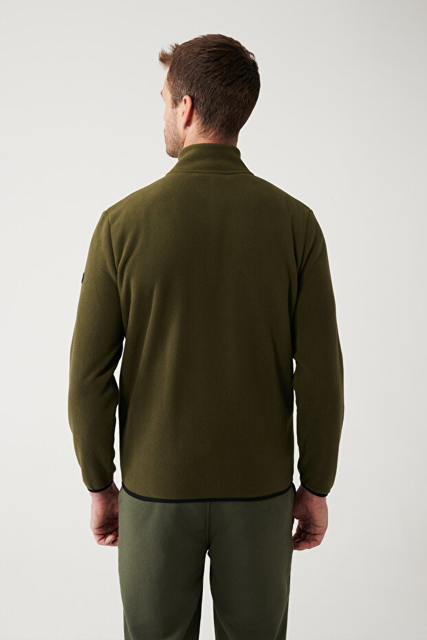 Erkek Haki Basic Dik Yaka Polar Hırka E001069 - 4
