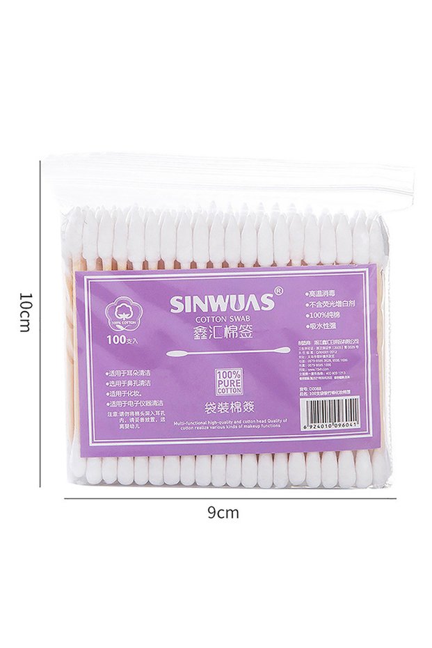 White 100pcs Pack Double Head Cotton Swab Women Makeup Cotton Buds Tip For Medical Wood Sticks Nose