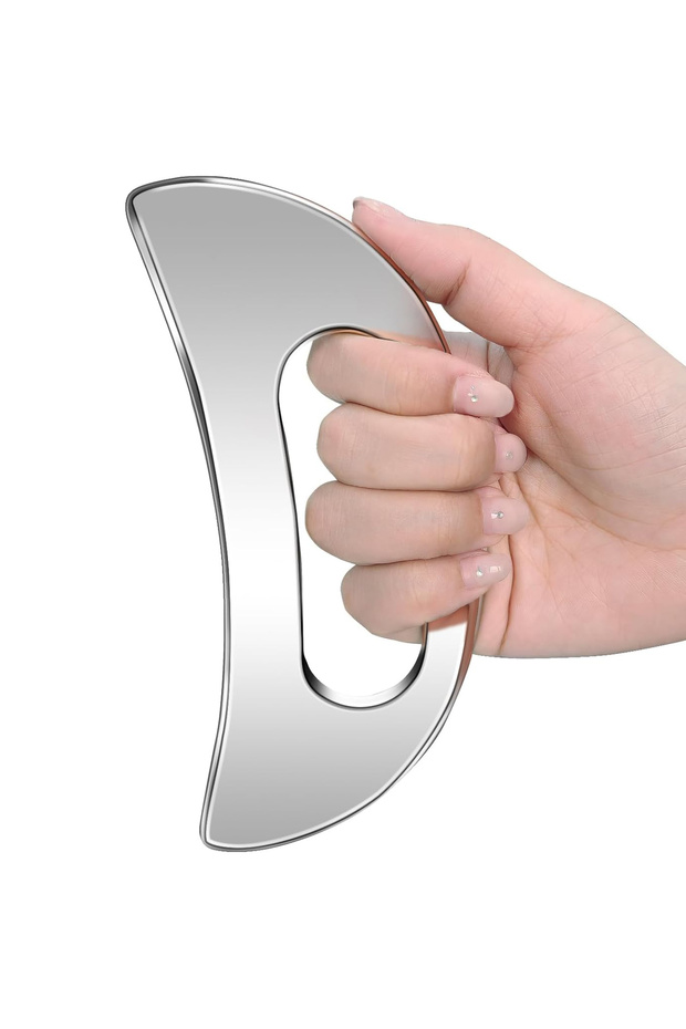 DUTRIEUX Silvery Moon Large Stainless Steel Guasha Tool for Lymphatic Drainage Cellulite Massage Mus
