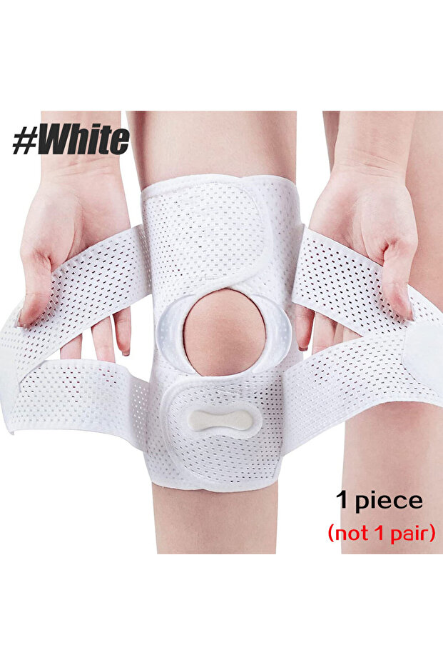 L 1 PCS White 1PC Compression Knee Brace Support, Knee Wrap with Side Stabilizers for Knee Pain, Run