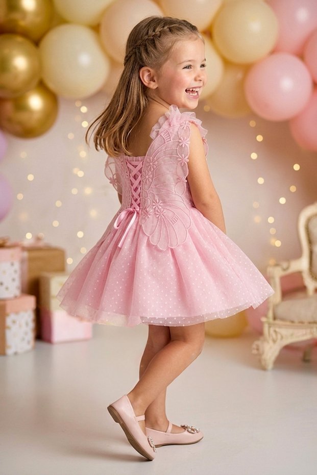 Baby Girl Dress Girls' Dress Birthday Party Wedding Dress Lace Short Sleeve Lined Dress