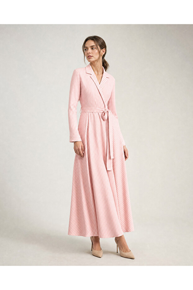 Striped Stone Detailed Long Hijab Dress