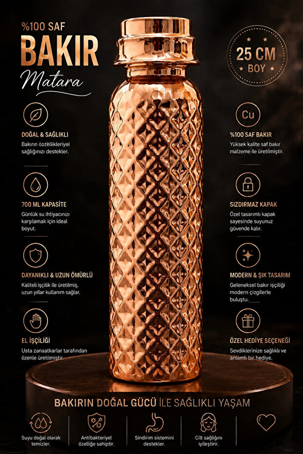 100% Copper Handmade Water Flask 700 ml Very Useful for Health Copper Water Bottle Copper Thermos Copper Flask