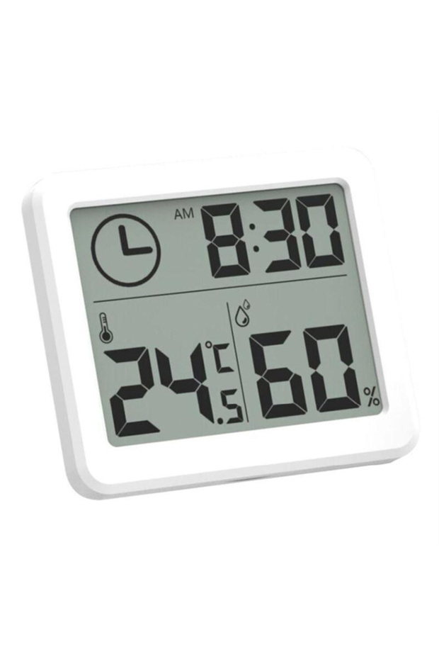 WHITE Digital Desk Wall Clock with Temperature Humidity Large Display Battery Operated Clock for Hom