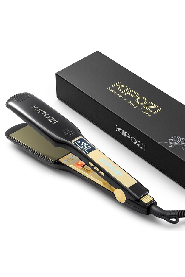 US AE-K139-BK KIPOZI Professional Titanium Flat Iron Hair Straightener with Digital LCD Display Dual