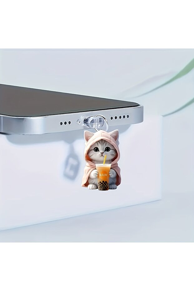 pink for iPhone Cute Cat Decorative Accessories Hanging Accessories Universal Dust Plug 2D Phone Dus