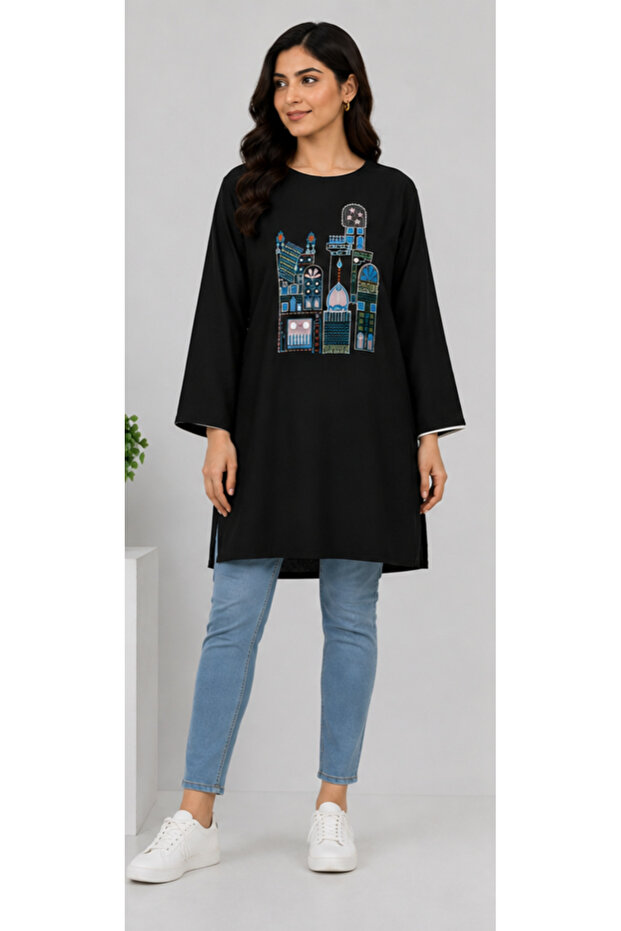 Women’s Black Embroidered Long Tunic (shirt)