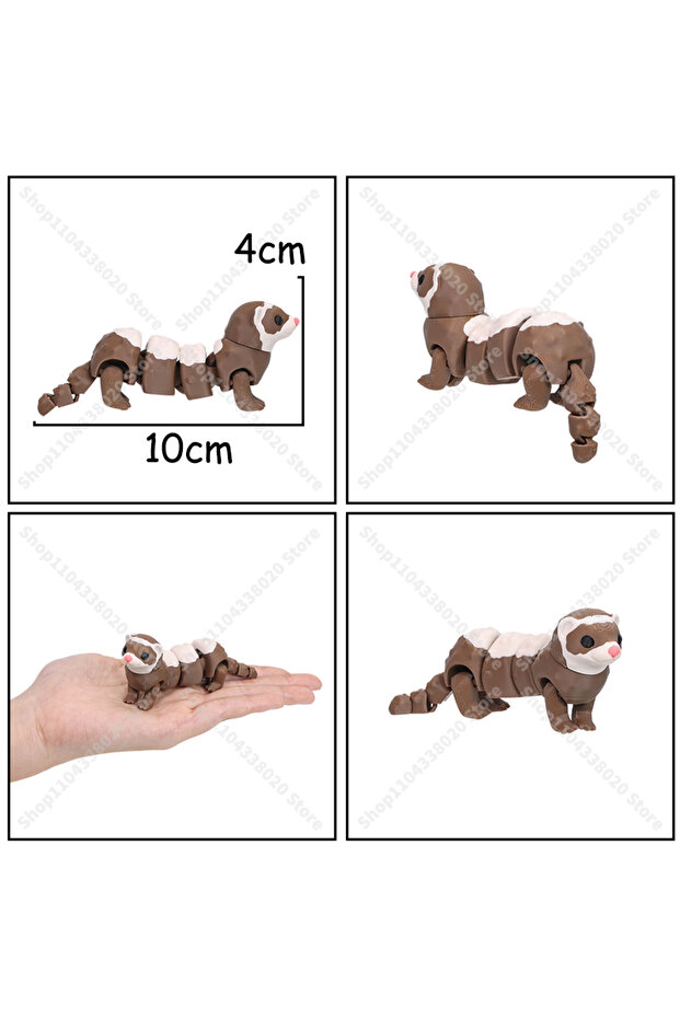 no keychain Articulated Ferret Figure - 8cm Brown & White Jointed Stuffed Animal, Poseable Collectib