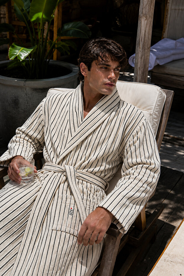 In Lines Yarn Dyed 100% Cotton Men's Bathrobe