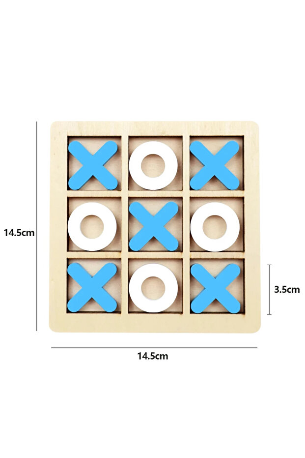 Blue Wooden XO Tic Tac Toe Game Mini Chess Board Interaction Puzzle Training Montessori Educational