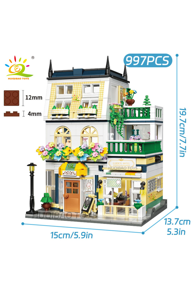WITH LIGHT 997PCS NO BOX HUIQIBAO 997PCS Mini Garden Hotel Model Building Blocks City Street House C