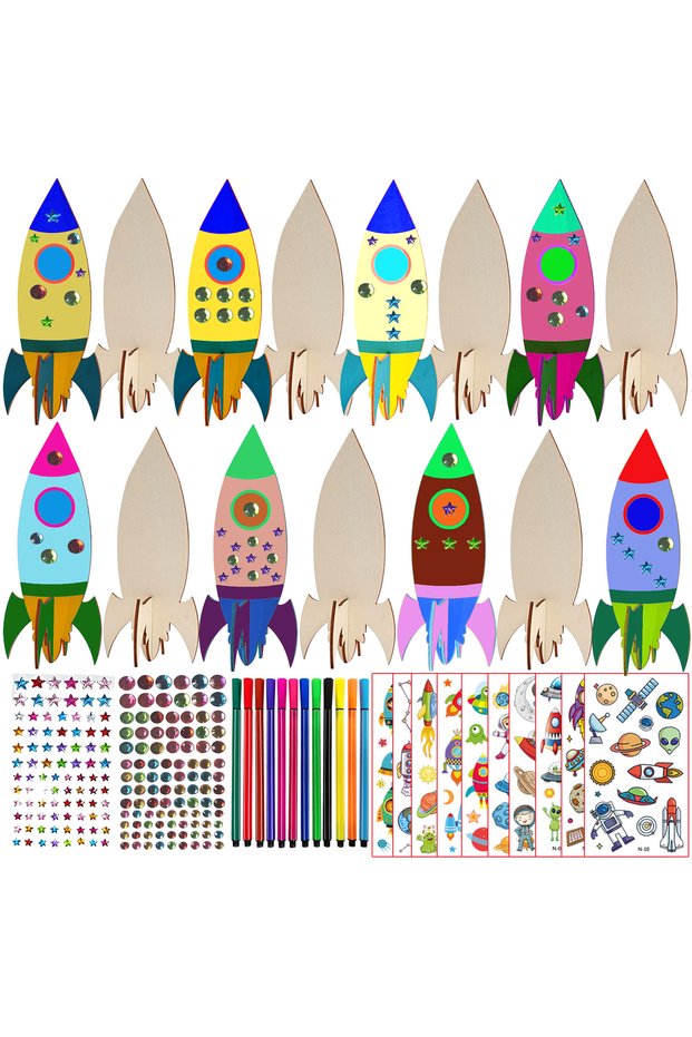 Multicolor 231 sets of rocket woodworking crafts, rocket toys, birthday crafts, DIY crafts, DIY pain