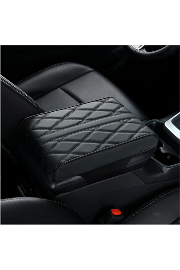 black Car Armrest Mat Center Console Arm Rest Protection Cushion Wave Embroider PU Leather Auto Armr