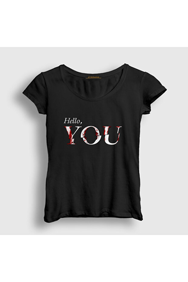Women's Black Hello You Dizi You T-Shirt 582088Tt