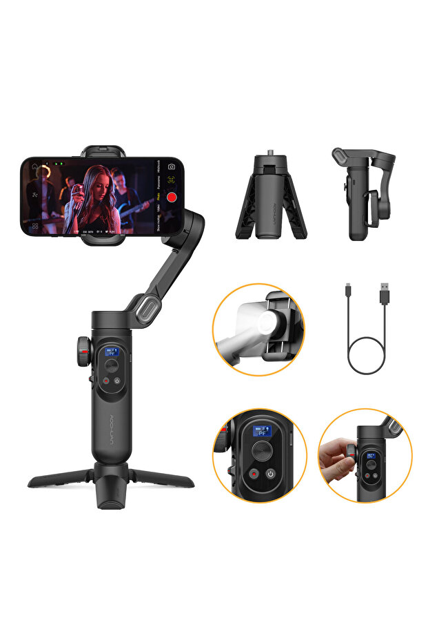 مثبت ثلاثي المحاور للهواتف الذكية Smart XPro من AOCHUAN Smart XPro باللون الأسود لأجهزة iPhone وAndroid Smart
