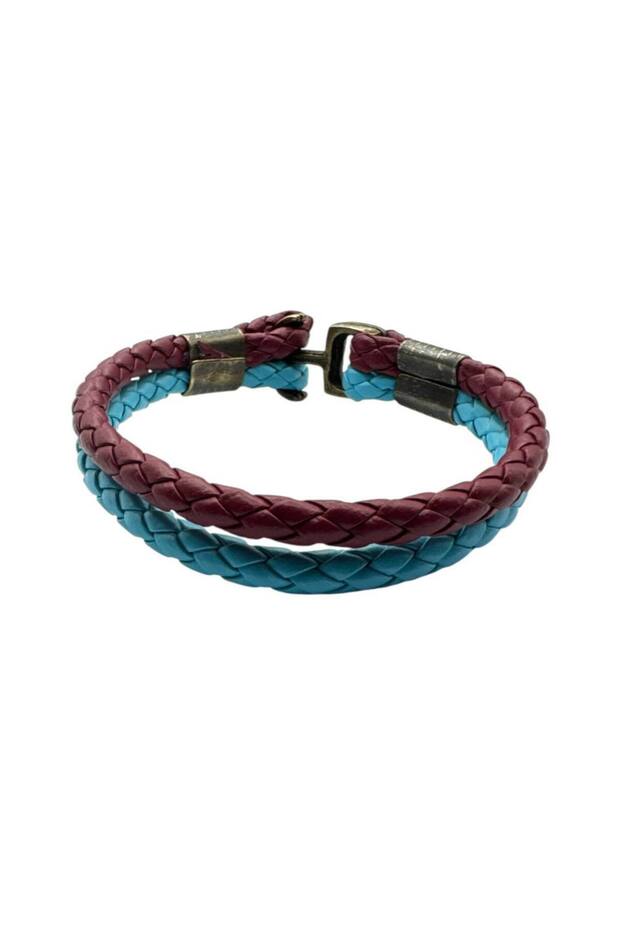 Burgundy Blue Fan Leather Bracelet – Unisex Adjustable Sports Bracelet Men Women