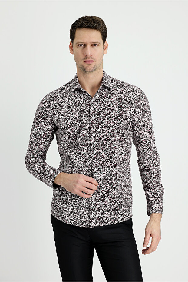 Long Sleeve Slim Fit Slim Fit Printed Cotton Shirt