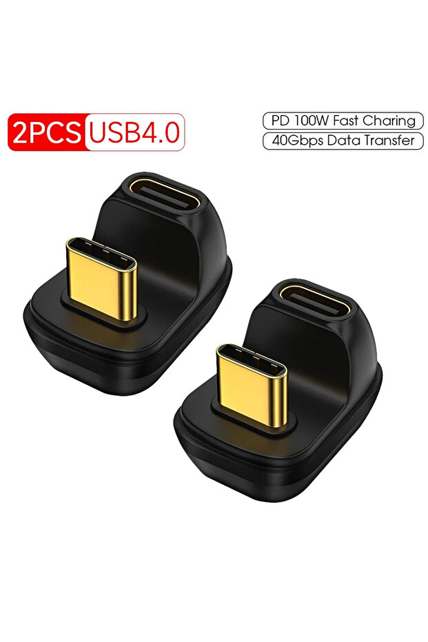 محول USB-C ذهبي بزاوية 180 درجة، USB4.0، سرعة 40 ميجابايت/ثانية، 40 جيجابت/ثانية، متوافق مع ثندربولت 3 و4، USB 2/4، ذكر من النوع C