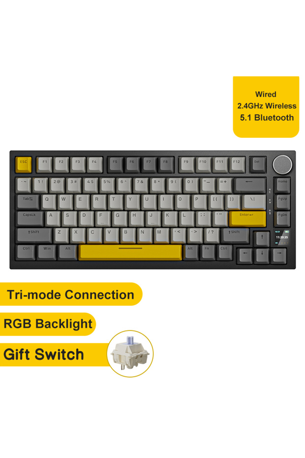 لوحة مفاتيح الألعاب الميكانيكية AK820PRO Grey2 Ajazz AK820/AK820Pro بتقنية بلوتوث 5.1/لاسلكي/سلكي C مخصصة