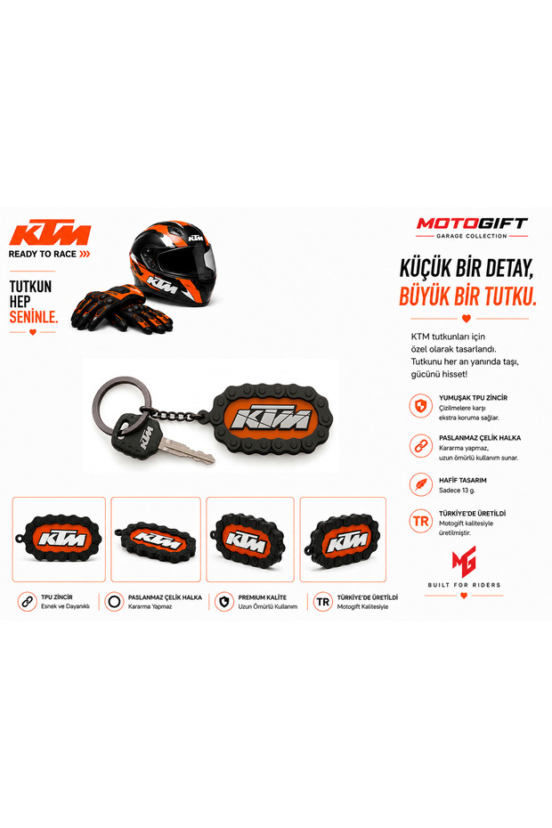 سلسلة مفاتيح للدراجات النارية مع شعار KTM وتفاصيل سلسلة
