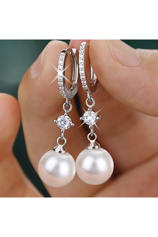 E1773 Huitan Silver Color Imitation Pearl Hanging Earrings for Women Simple and Classic Bridal Weddi