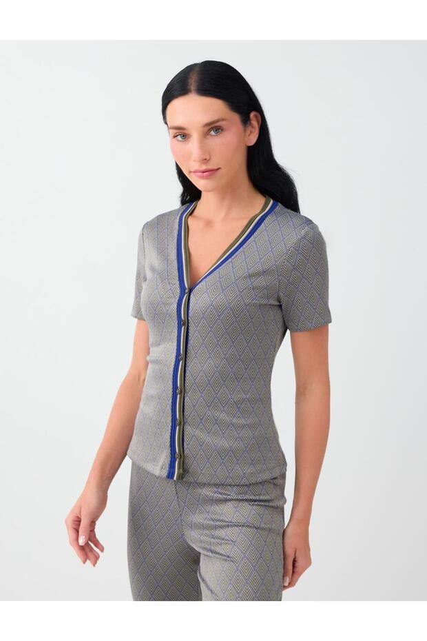 Khaki Slim Fit V-Neck Knitted Cardigan
