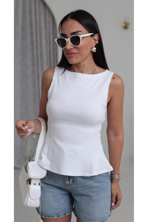 Women's Sleeveless Peplum Blouse with Flounce Detail