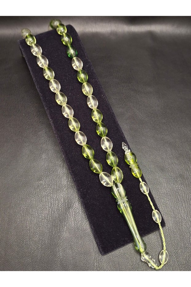 Green Transparent Color Cut Powder Amber Prayer Beads