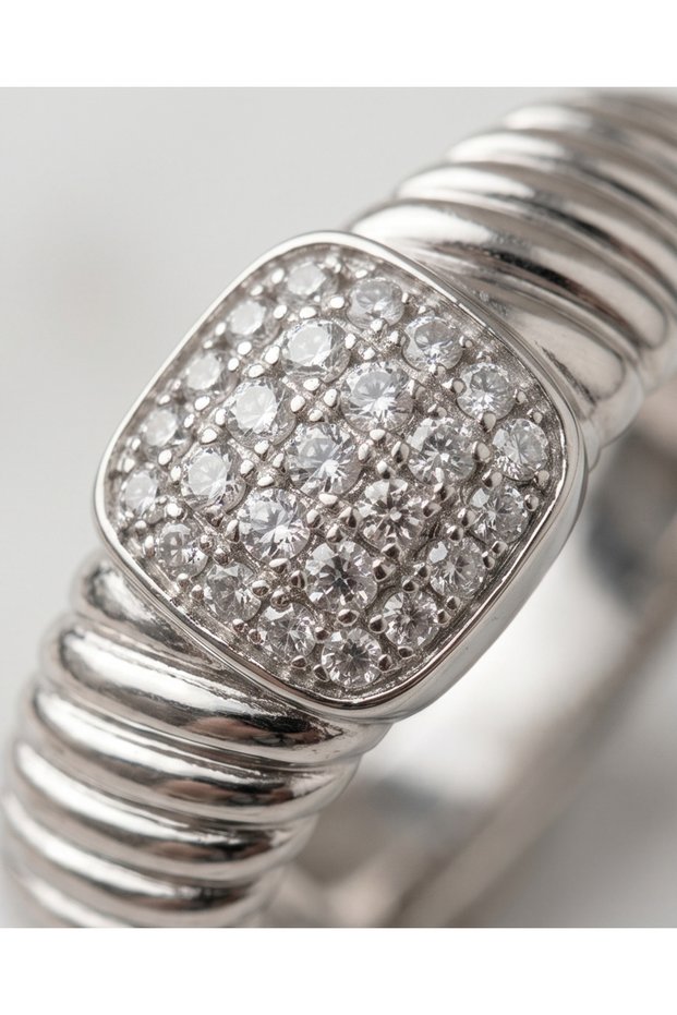 Silver Plated Ring with Square Zircon Stones