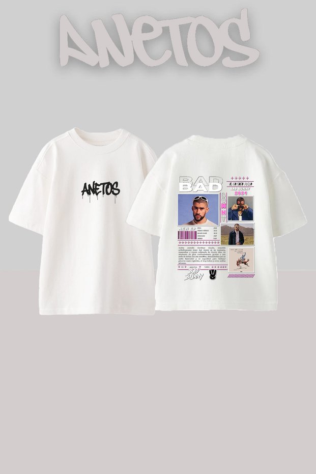 Bad Bunny Design Back Printed Cotton White Oversize T-Shirt