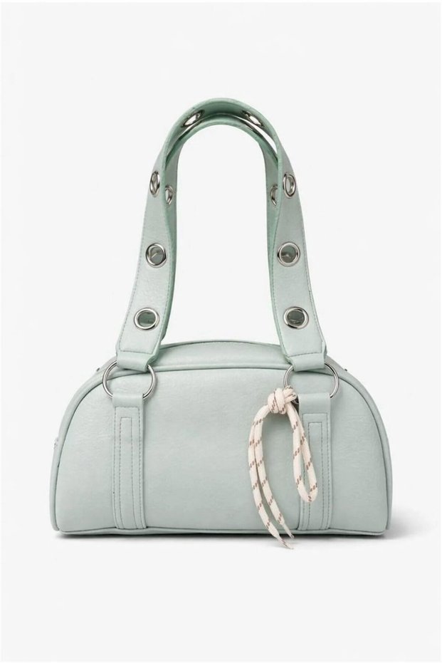 Women's Mint Green Baguette Bag with Zipper Ring Detail, Stylish Daily Shoulder and Hand Bag