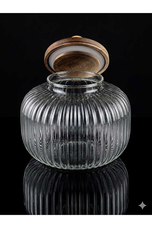 Mrk Model 1 Piece Borosilicate Glass with Acacia Lid Round 1200ml Glass Jar Bor205
