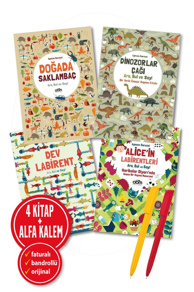 Alfa Kalem+</DNTCTMS> ( Agnese Baruzzi)Hide and Seek in Nature+ Dinozorlar Çağı:Ara,Bul</DNTCTMS>+ Alice's Labyrinths 4 Books