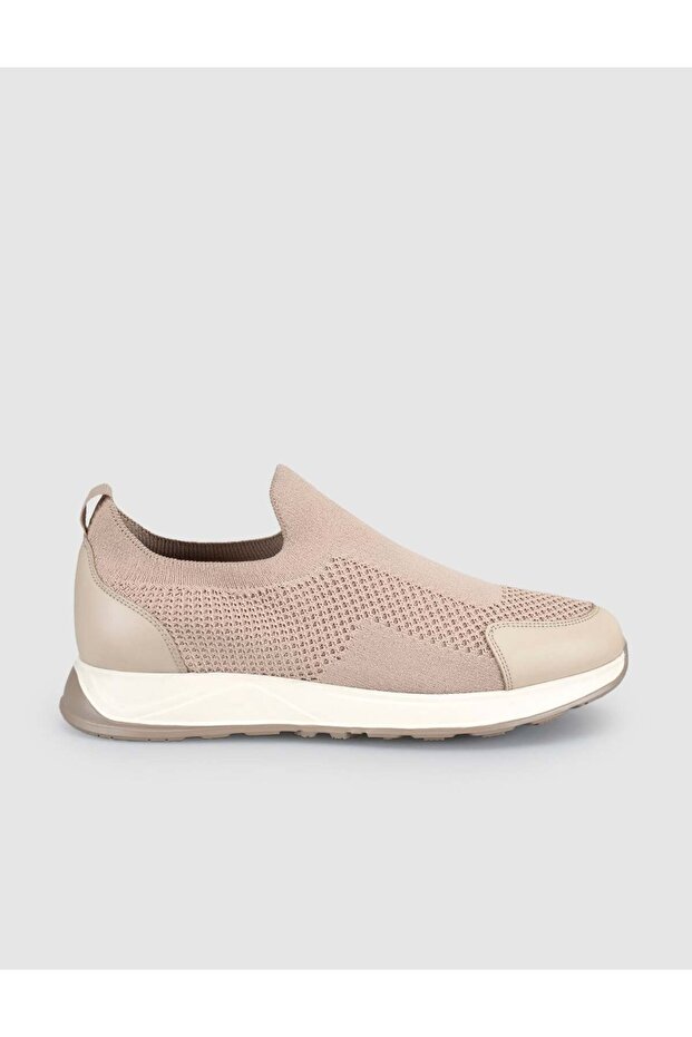 Beige Summer Men's Knitwear Shoes with Leather Detail
