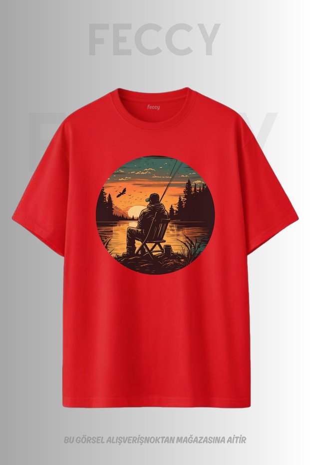 Premium Fisherman Printed Hunter Theme Unisex Oversize Women's T-Shirt Men's T-Shirt Cotton Oversize T-Shirt