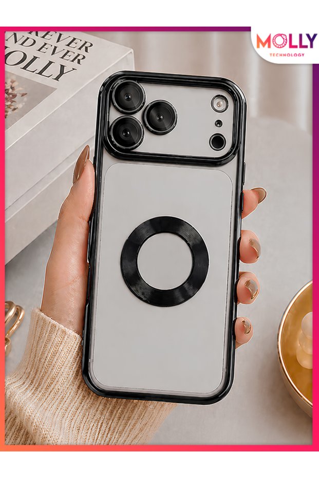 Lou Laser Transparent Silicone Case with Metallic Black Lens Protector for iPhone 17 Pro Max