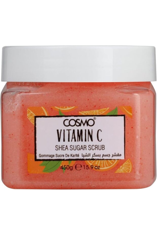 Cosmo Vitamin C Shea Sugar Scrub 450g, Exfoliating & Nourishing Body Scrub, Brightening & Hydrating