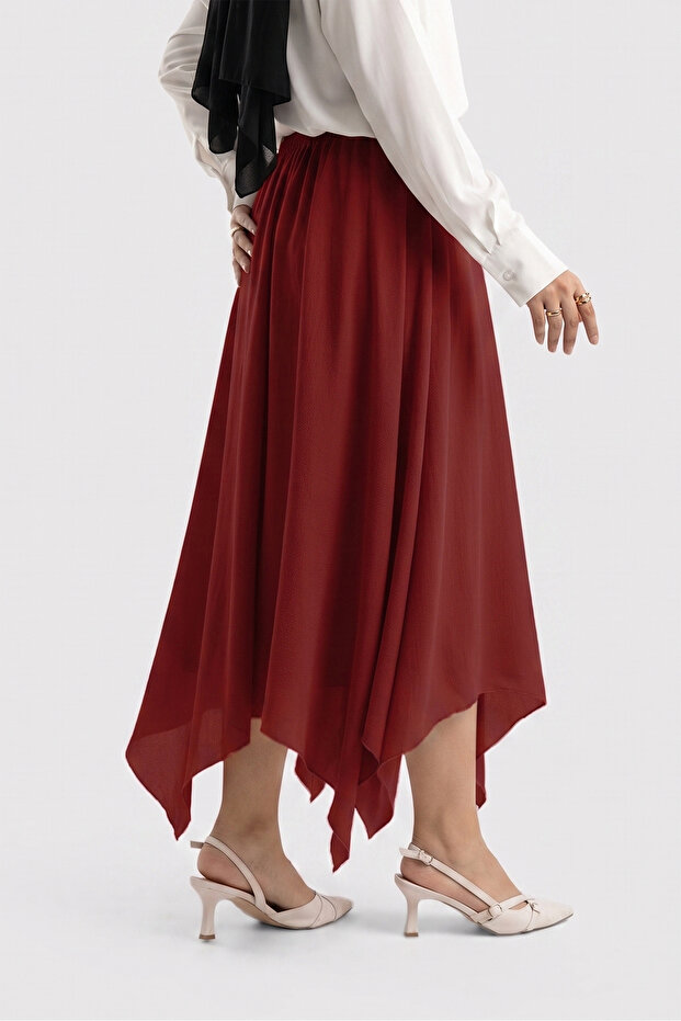 6444 - Comfortable and Stylish Viscose Elastic Waist Cobe Ruffle Skirt with Handkerchief