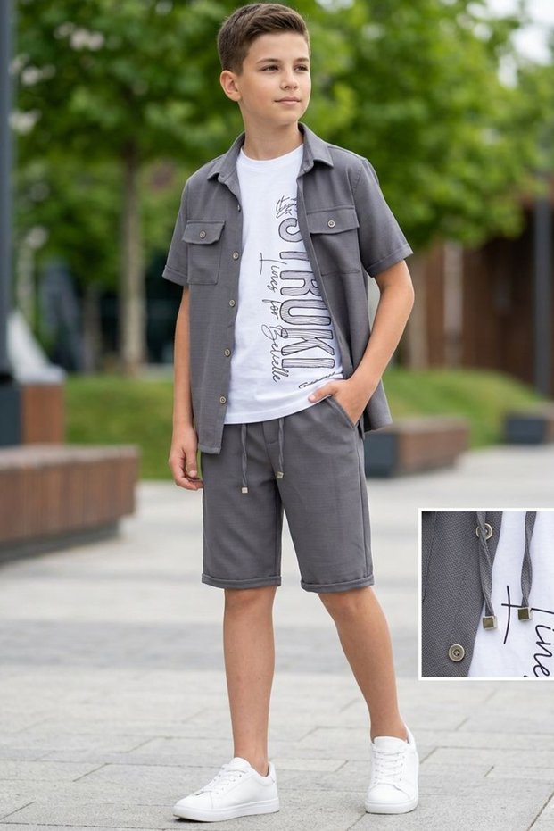 6-15 Years Old Boys' Tie-Waist Shorts T-Shirt Shirt 3-Piece Set