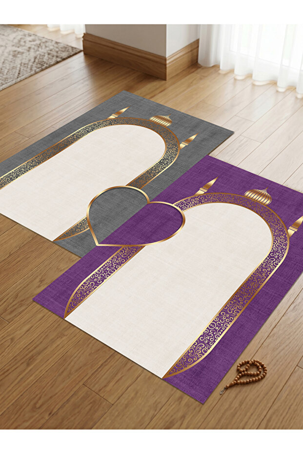 Sec_544 Heart-Shaped Prayer Rug with Non-Slip Base, Double Prayer Rug, Bride and Groom Bundle, Gift Dowry Box